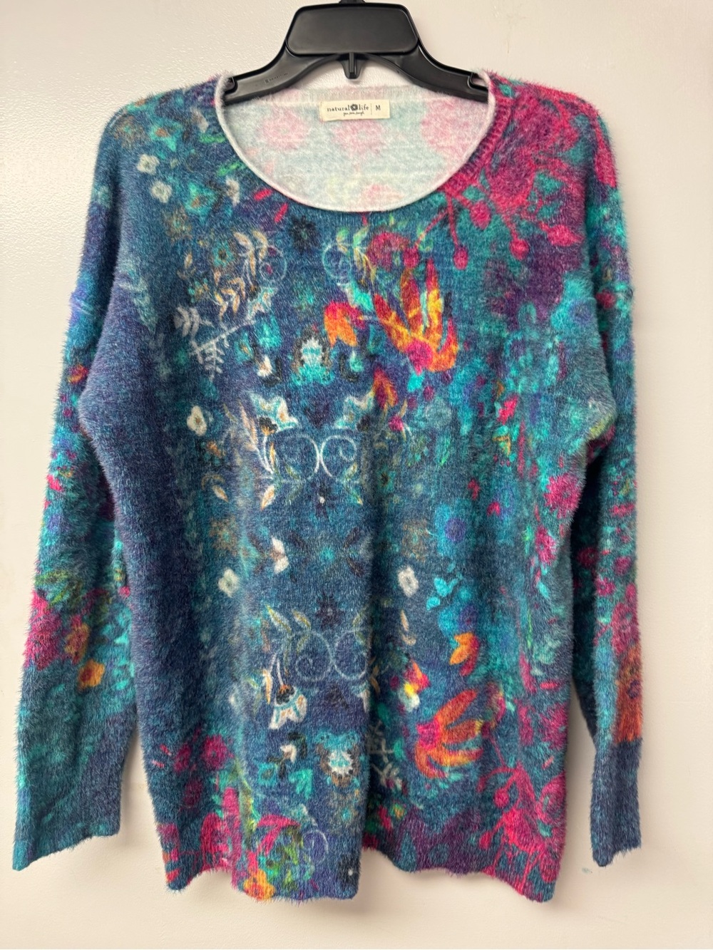 Natural Life Fuzzy Floral Eyelash Knit Sweater M Cottagecore Boho whimsigoth B2 - Picture 3 of 9
